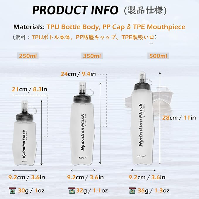 03 Soft Flasks - White - 500ml/16.9oz - 2 Packs