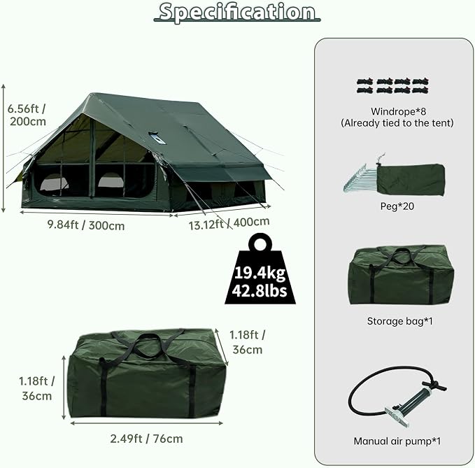 9.84ft*13.12ft*6.56ft (6-8 person)(Green)