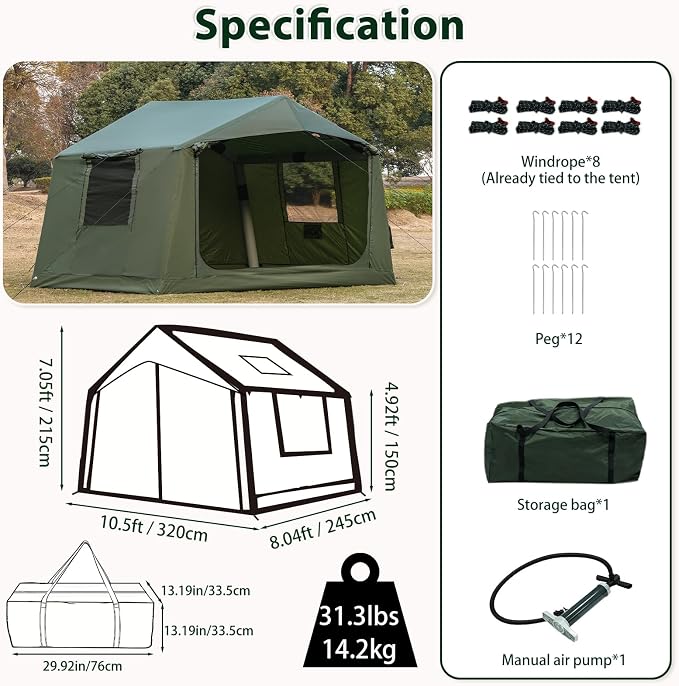 10.5ft*8.04ft*7.05ft (4-5 person)(Green)