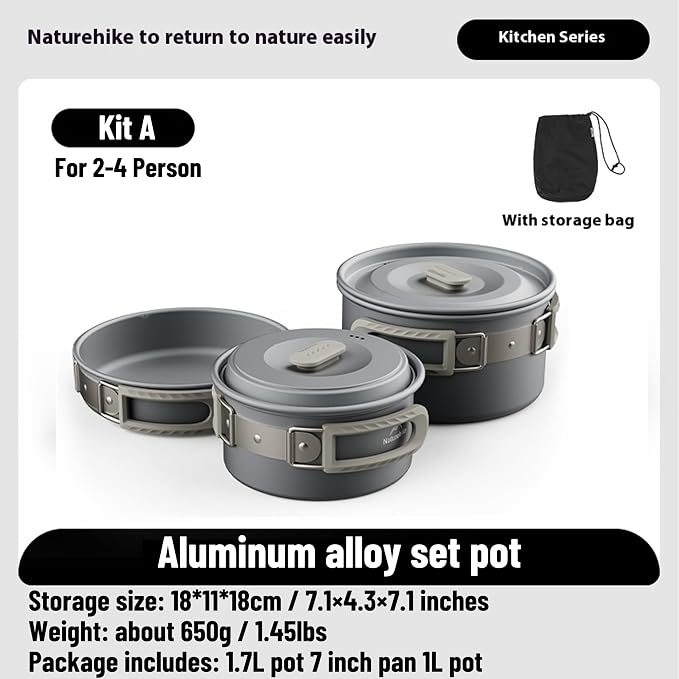 Kit A(1.7L pot+7inch pan+1L pot)