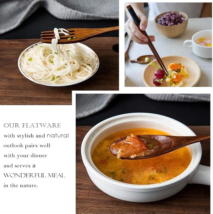 Wooden Utensils for Eating with Updated Case