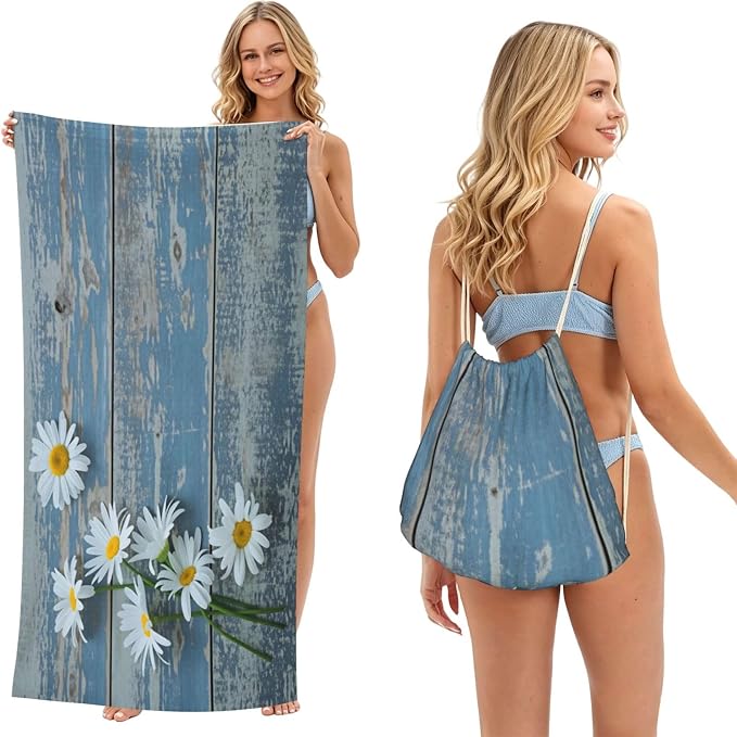 Daisy Flowers on Blue Wood