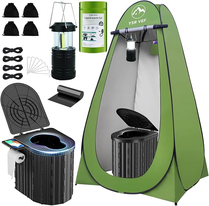 Black Toilet Green Tent with Light