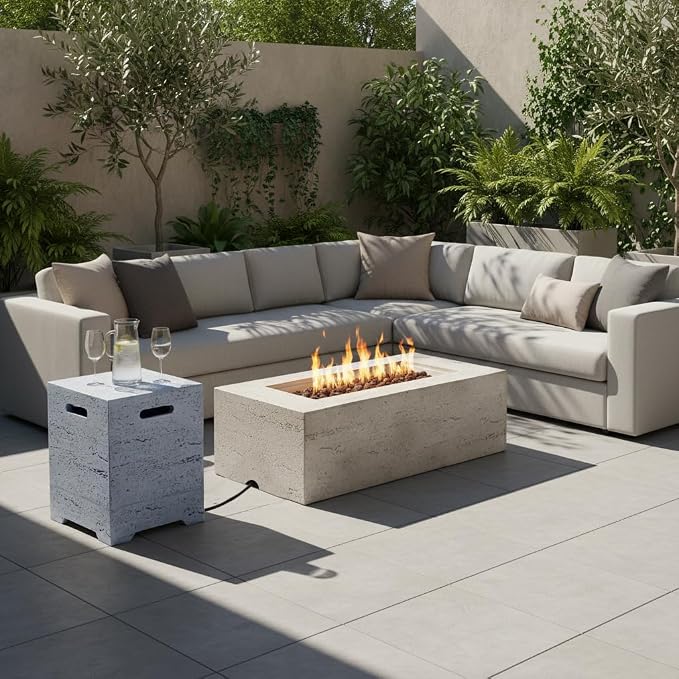 Beige Fire Pit + Gray Table