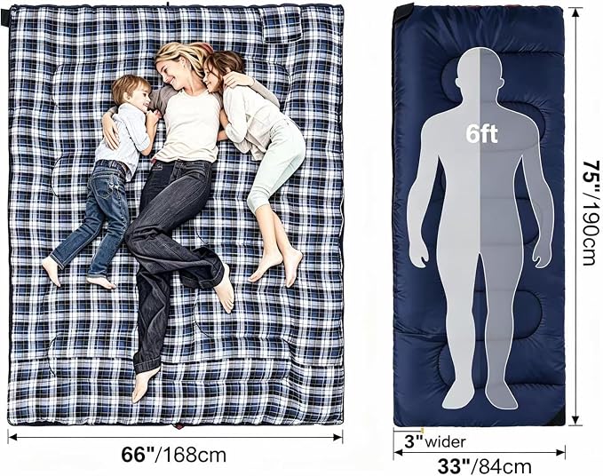 Cot With 2 Pcs Thickned Navy Blue Sleeping Bags