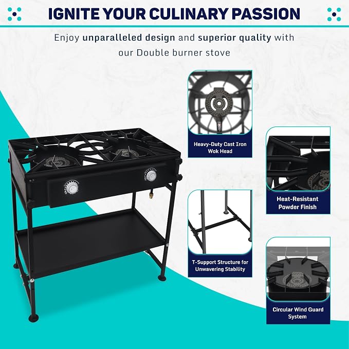 - Two Burner Stove + Bottom Shelf