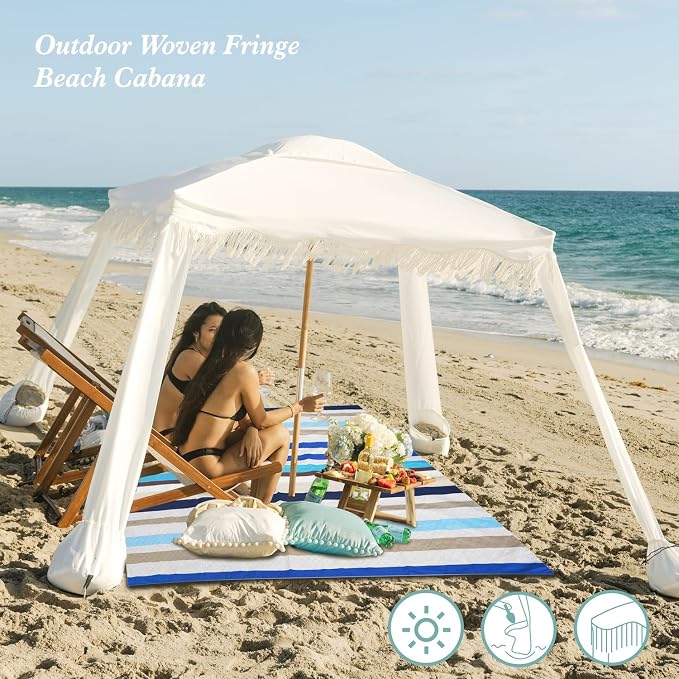 Elegant White with Colorful Beach Blanket