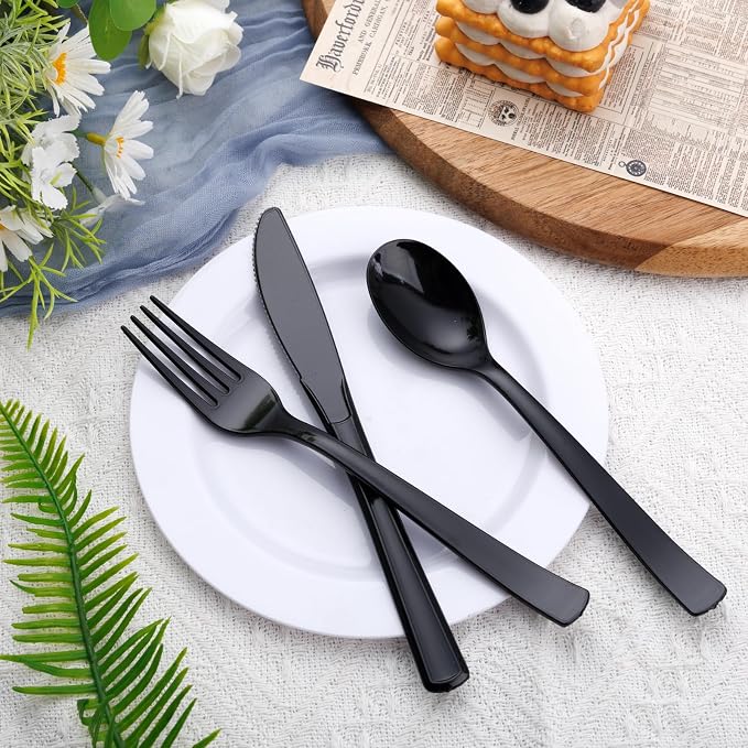 360pcs Black Plastic Silverware
