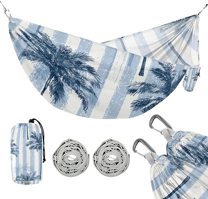 Blue and White Striped Summer Palm Trees