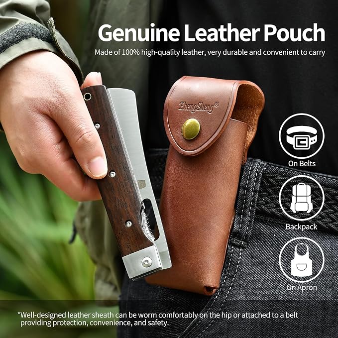 #5 Natural wooden Handle - Leather Pouch