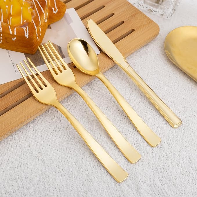 360pcs Gold Plastic Silverware