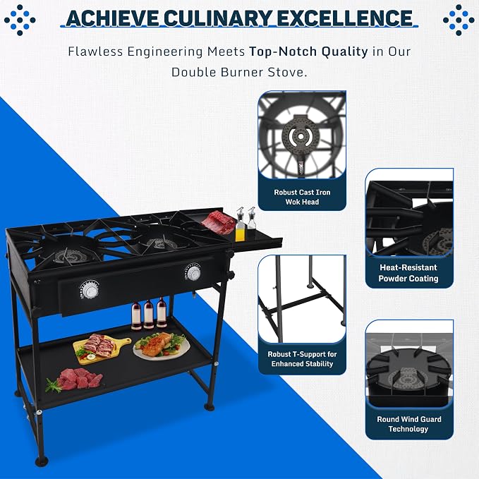 Two Burner Stove + Side Shelf + Bottom Shelf