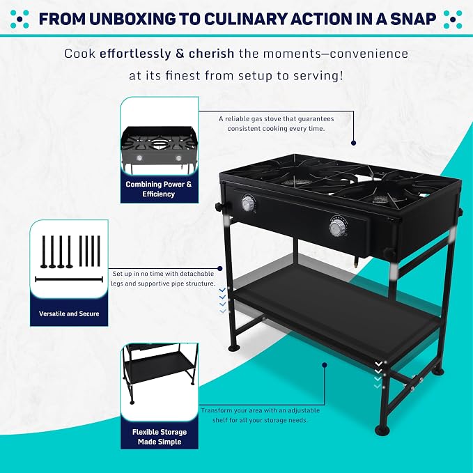 - Two Burner Stove + Bottom Shelf