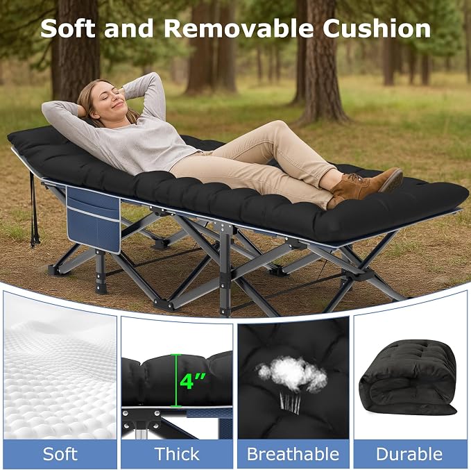 32inch Blue Cot & Black Cushion