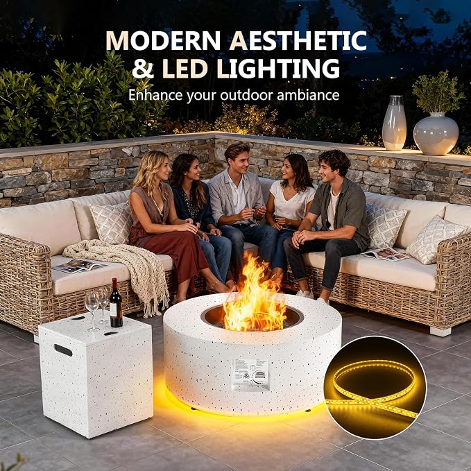 30'' Round Speckled White w Warm LED