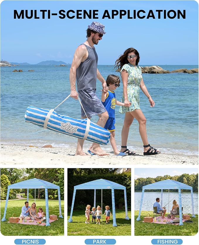 8' x 8' Blue Stripes Dual-Fold