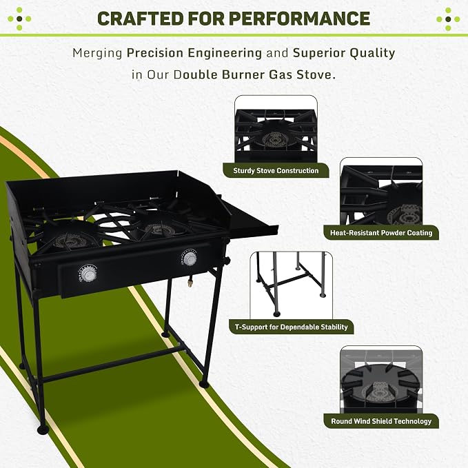 Two Burner Stove + Side Shelf + Wind Guard