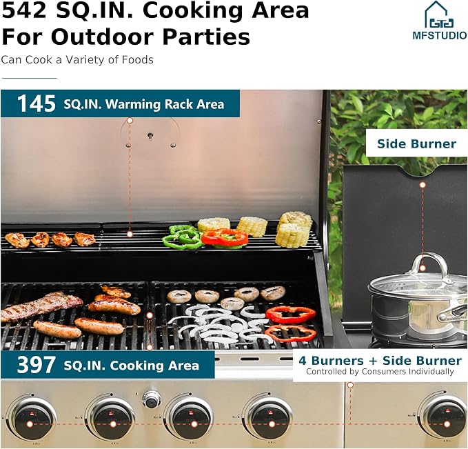Blue, 4 Burner Grill