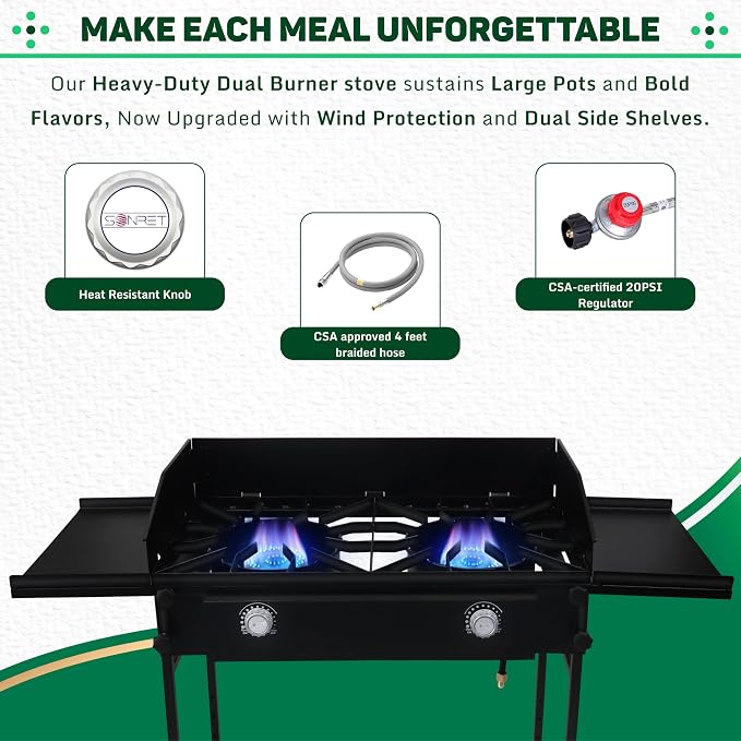 Two Burner Stove + Dual Side Shelf + Wind Guard