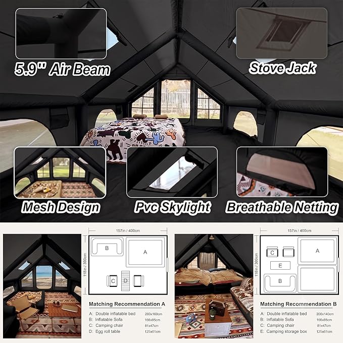 Black - with Waterproof Pad & Fireproof Mat