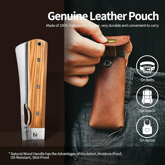 #3 Natural Olive Handle - Leather Pouch