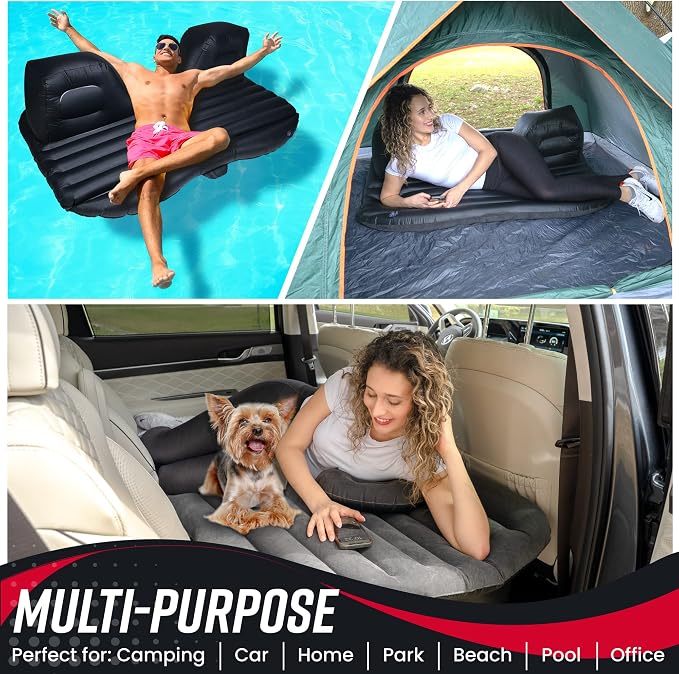 2 Pk Inflatable Car Mattress With Neck Pillow and Ear Plugs