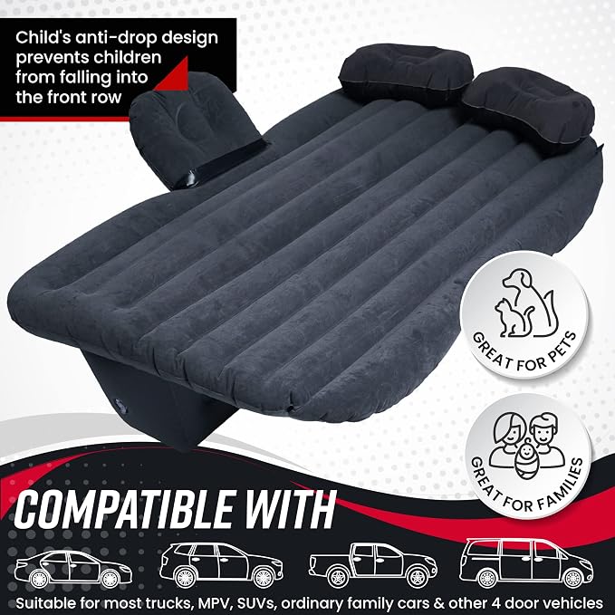 2 Pk Inflatable Car Mattress With Neck Pillow and Ear Plugs