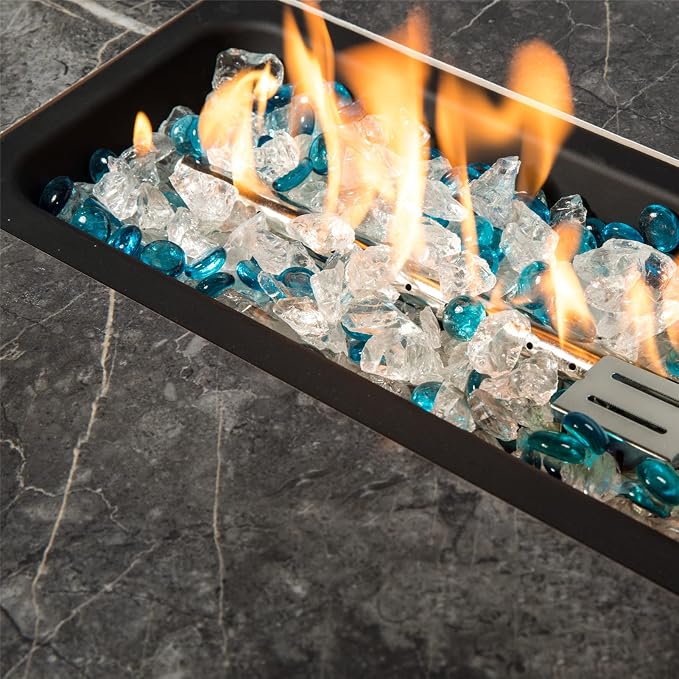 32x20in Brown Rectangle Fire Table+tank Cover