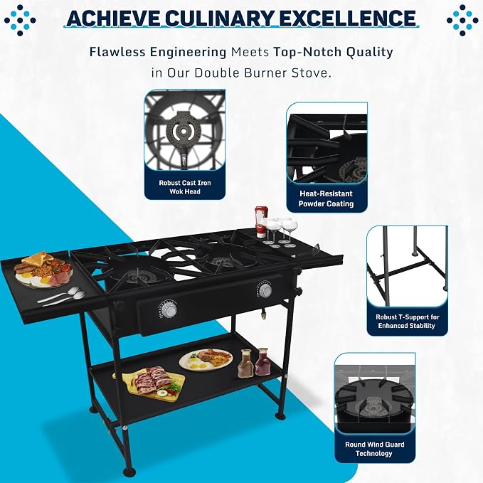 Two Burner Stove + Dual Side Shelf + Bottom Shelf