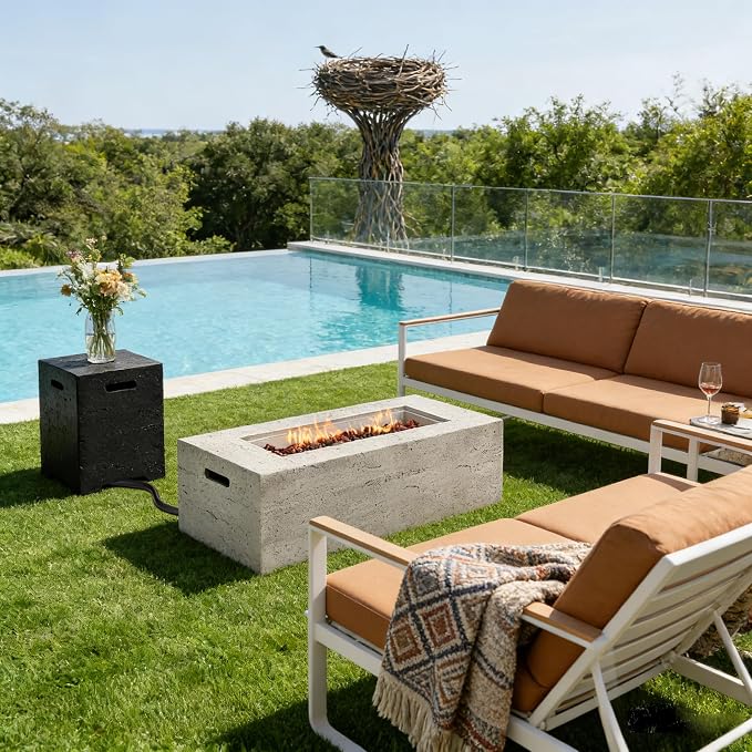 Beige Fire Pit + Black Table