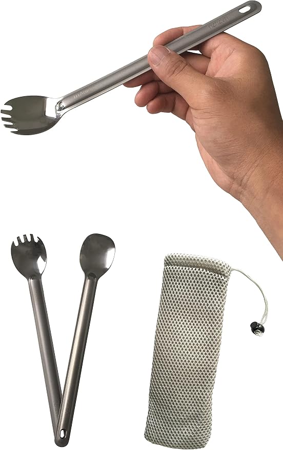 Titanium Long Handle Bowl Polished Spork and Spoon
