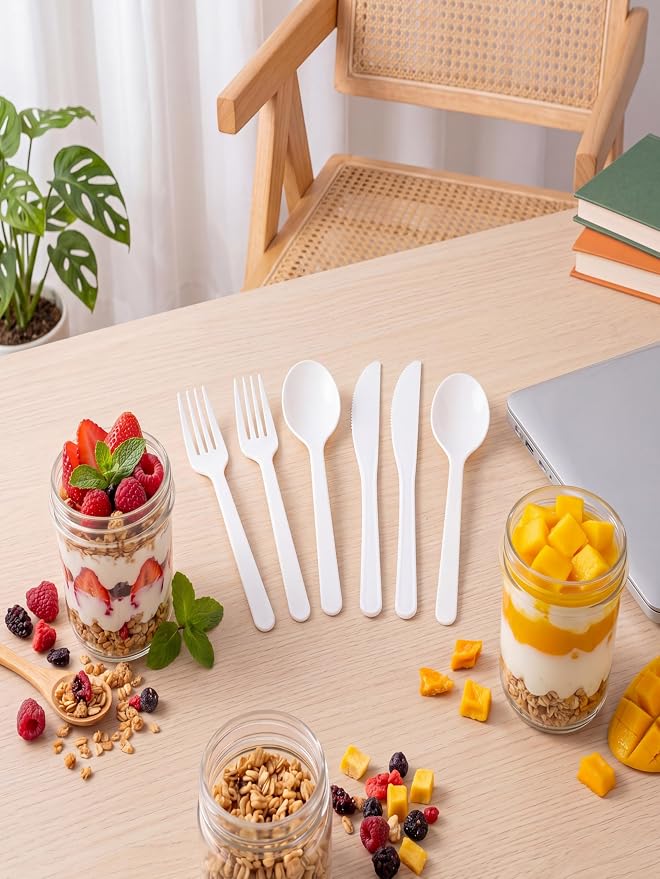 180pcs White Wheat Straw Plastic Silverware