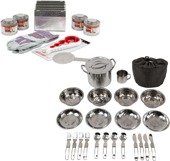 4x Fuel Cans with Stove Set & Cooking Set