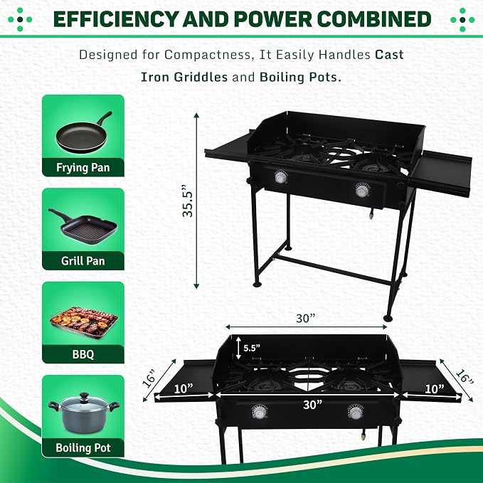 Two Burner Stove + Dual Side Shelf + Wind Guard