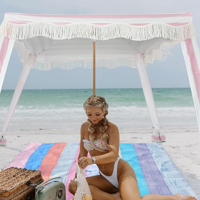 Rose Pink Stripes with Beach Blanket