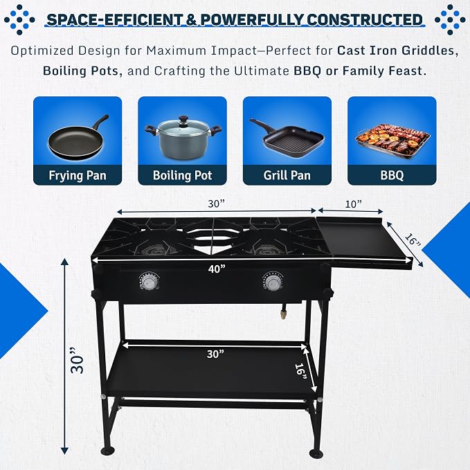 Two Burner Stove + Side Shelf + Bottom Shelf