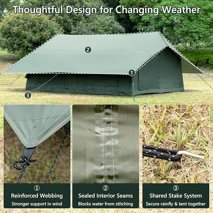 11.81ft*15.75ft*7.22ft (8-12 person)(Green)(w/ Rain Cover)
