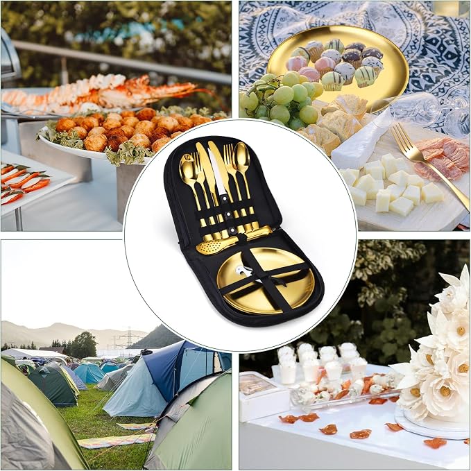 Camping Silverware Set-13set-Gold