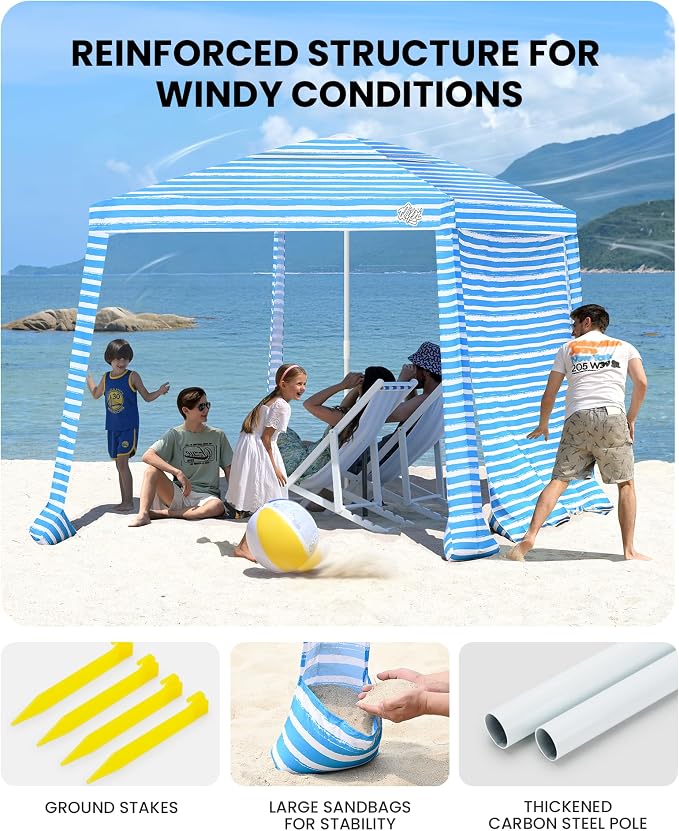 8' x 8' Blue Stripes Dual-Fold