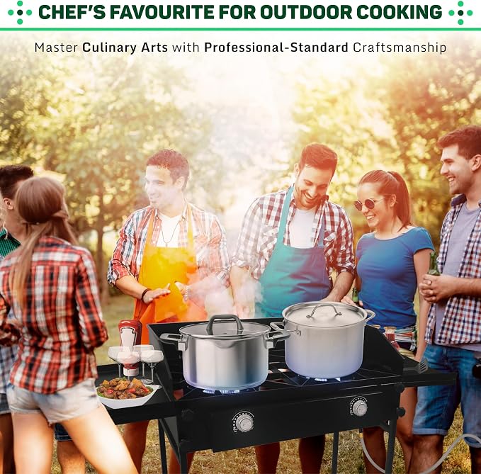 Two Burner Stove + Dual Side Shelf + Wind Guard