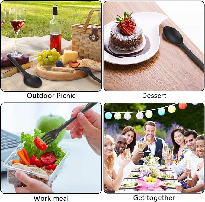 180pcs Black Wheat Straw Plastic Silverware