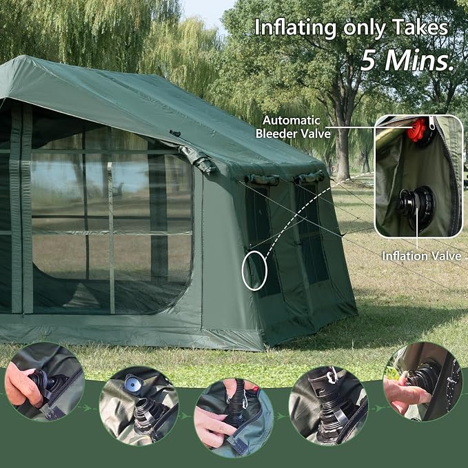 11.81ft*15.75ft*7.22ft (8-12 person)(Green)(w/ Rain Cover)