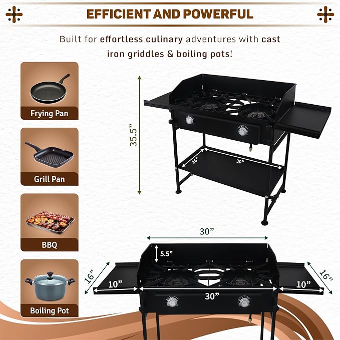 Two Burner Stove + Dual Side Shelf + Bottom Shelf + Wind Guard