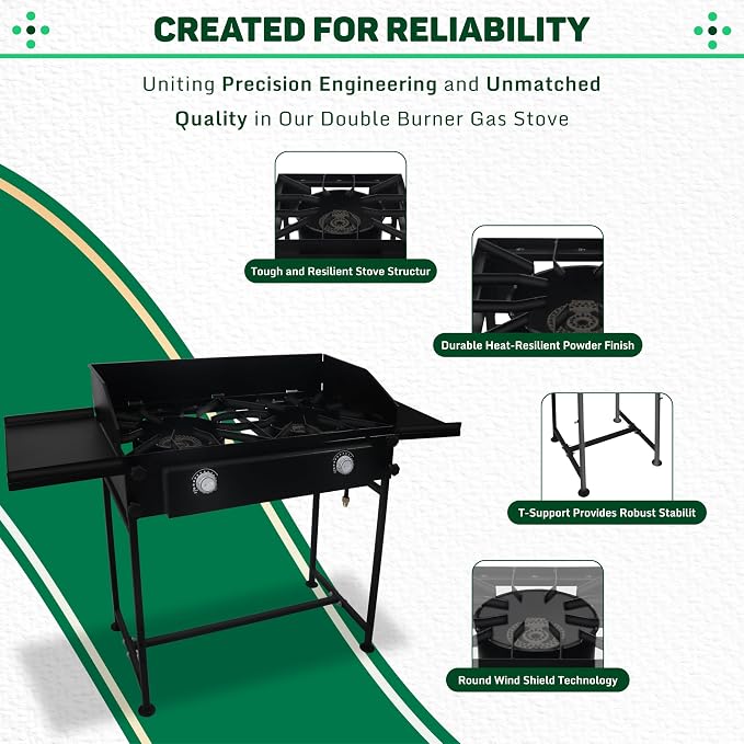 Two Burner Stove + Dual Side Shelf + Wind Guard