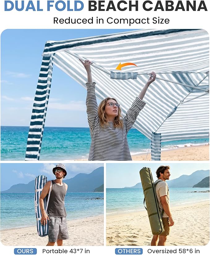 8' x 8' Sailor Stripes Dual-Fold