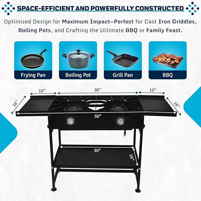 Two Burner Stove + Dual Side Shelf + Bottom Shelf