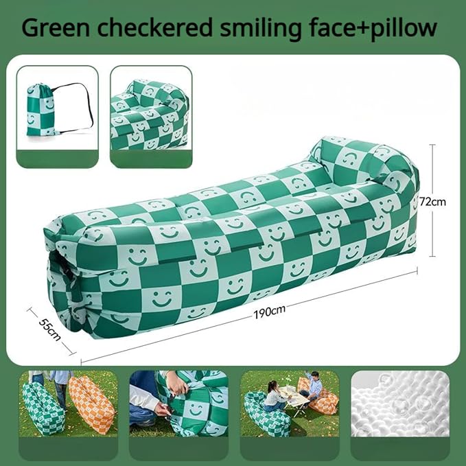 Green Checkered Smiling Face+pillow