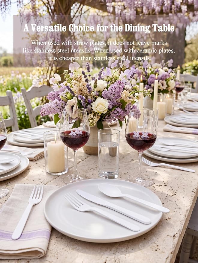 180pcs White Wheat Straw Plastic Silverware