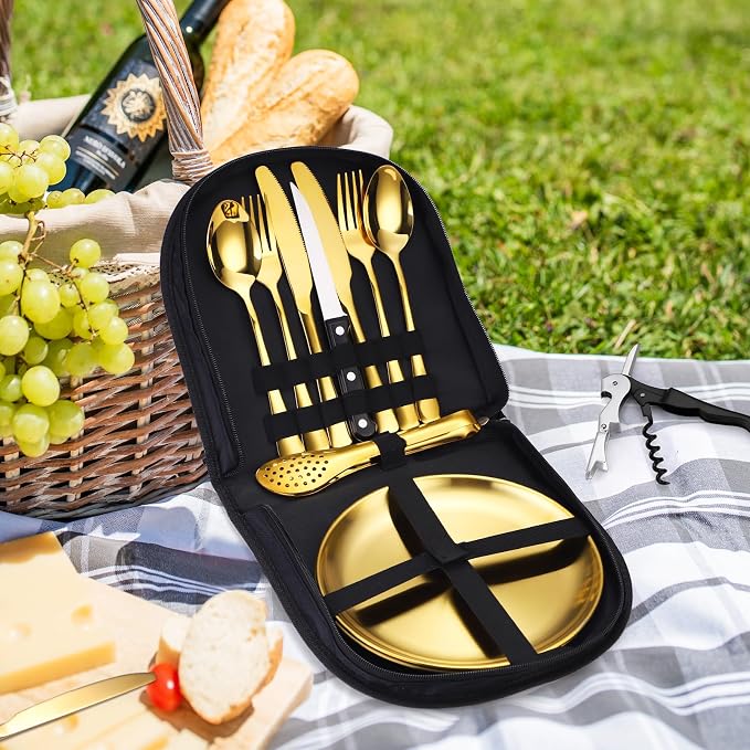 Camping Silverware Set-13set-Gold