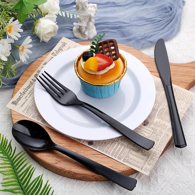 360pcs Black Plastic Silverware